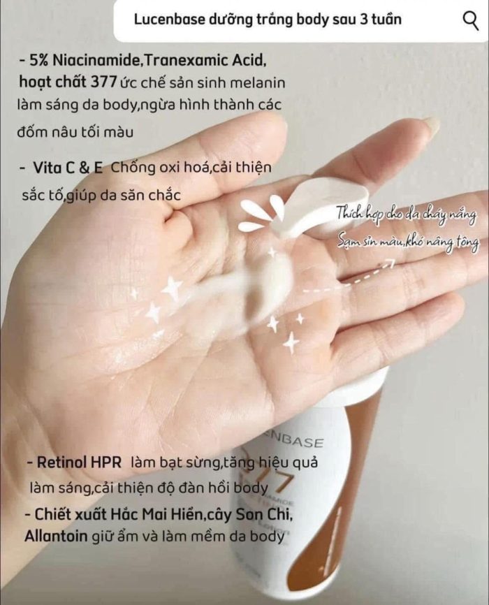 Dưỡng thể Lucenbase 377 Niacinamide Retinol Body Lotion